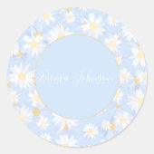 Sticker Rond Classy Blue White Daisy Flowers (Devant)