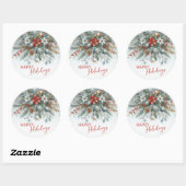 Sticker Rond Classy Dark Red Teal Blue Green Floral Wreath (Feuille)