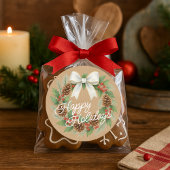 Sticker Rond Classy December Wreath With White Bow Watercolor