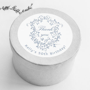 Sticker Rond Classy French Victorian Blue 50th Birthday Party