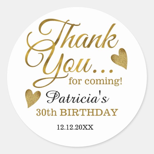 Sticker Rond Classy Gold 30e anniversaire Merci (Devant)