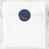 Sticker Rond Classy Gold Floral Marine Blue Foliage Mariage (Sac)