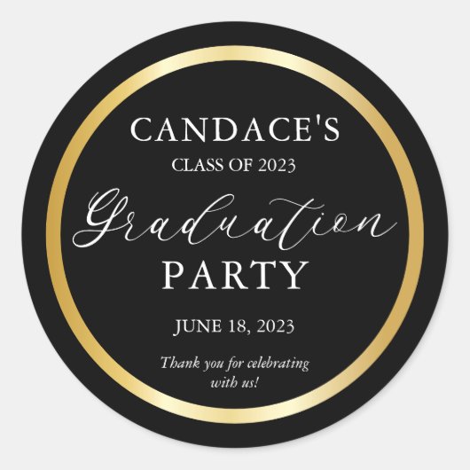 Sticker Rond Classy Gold Frame Minimalist Graduation Party (Devant)
