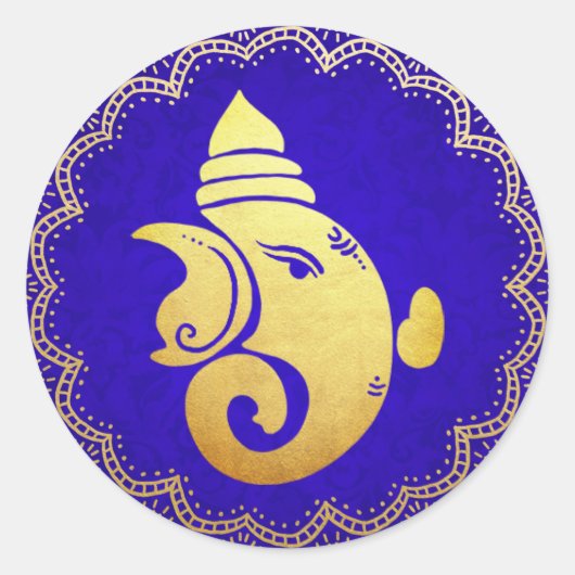 Sticker Rond Classy Gold Ganapati Dieu hindou indien Bleu (Devant)