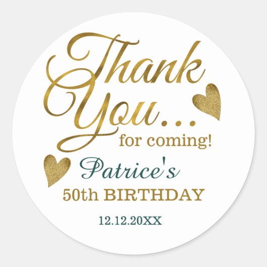 Sticker Rond Classy Gold Green 50e anniversaire Merci (Devant)
