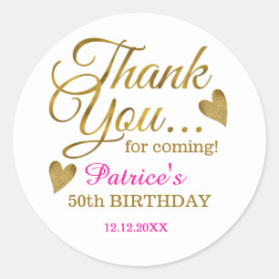 Sticker Rond Classy Gold rose 50e anniversaire Merci 