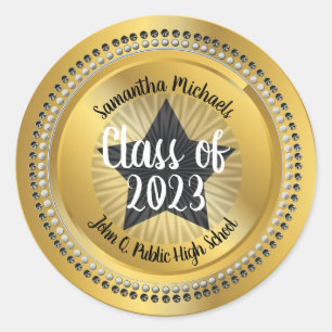 Sticker Rond Classy Star Gold Class of 2023 Graduation
