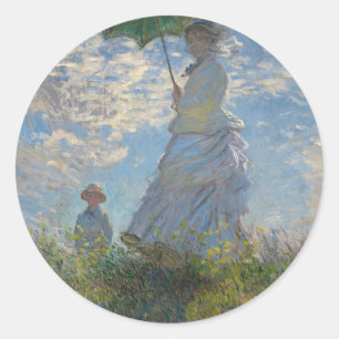 Sticker Rond Claude Monet : Une femme avec un parasol