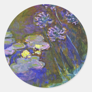 Sticker Rond Claude Monet Water Lilies Agapanthus