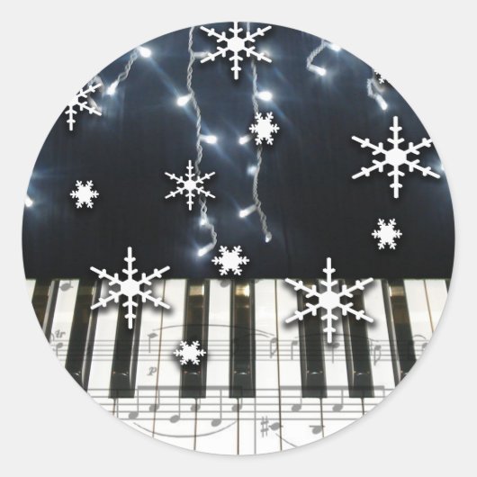 Sticker Rond Clavier de Flamme de neige Piano Christmas (Devant)