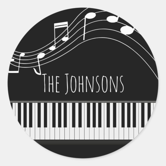 Sticker Rond Clavier de piano et notes musicales (Devant)
