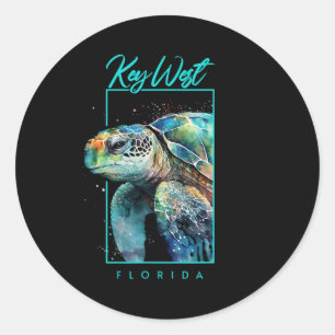 Sticker Rond Clé de l'Ouest Floride Souvenir Aquarelle Tortue d