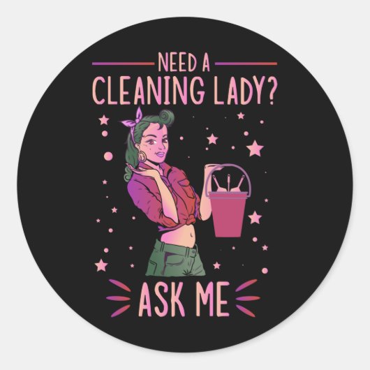 Sticker Rond Cleaning Lady Housekeeper Housekeeping Cleaner Gra (Devant)