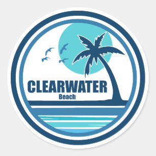 Sticker Rond Clearwater Beach Floride Palm Tree Birds