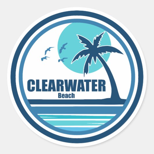Sticker Rond Clearwater Beach Floride Palm Tree Birds (Devant)