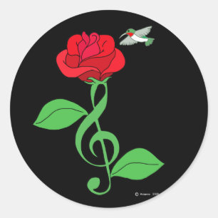 Sticker Rond Clef, Rose de colibri
