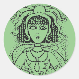 STICKER ROND CLEOPATRA OCTOPUS MERMAID, IMAGINAIRE GOTH SIREN