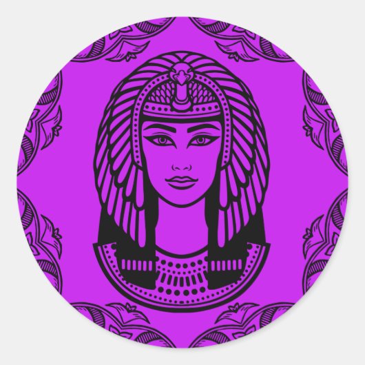 Sticker Rond Cléopâtre égyptien sur violet décoratif (Devant)
