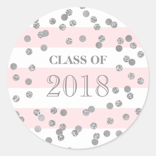Sticker Rond Clés Roses Silver Confetti Grad Class 2018 (Devant)