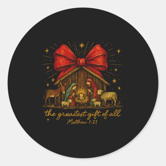 Sticker Rond Clic Nativity Scene – Greatest Gift Matthew 1_21  (Devant)