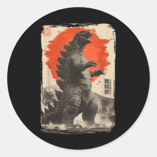Sticker Rond Clic Rétro Art Japonais Rare Kaiju Géant