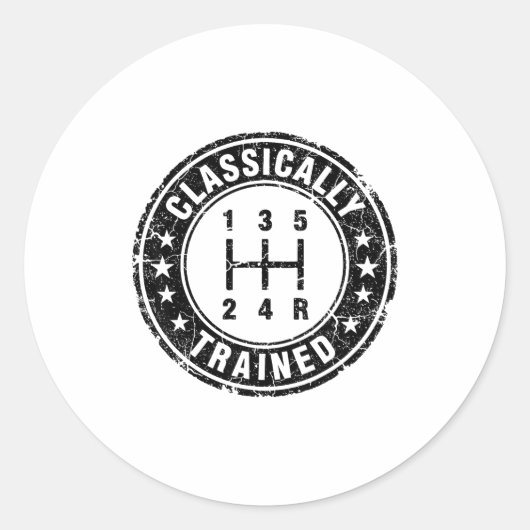Sticker Rond Clically Trained Car Guy Manual Transmission Stick (Devant)