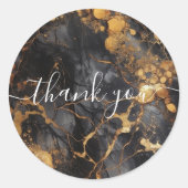 Sticker Rond Client en marbre noir et or merci (Devant)