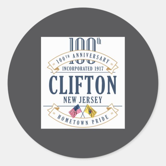 Sticker Rond Clifton New Jersey 100th Anniv White _1 (Devant)