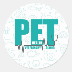 Sticker Rond Clinique vétérinaire Doodle Turquoise moderne