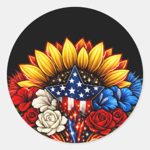 Sticker Rond Clip Art patriotique du 4 juillet Kansas Sunflower