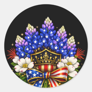 Sticker Rond Clip Art patriotique du 4 juillet Texas Bluebonnet