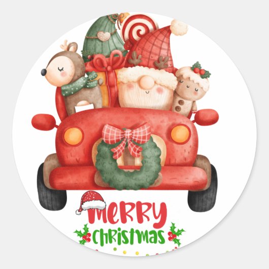 Sticker Rond Clipart d'aquarelle Gnome de Noël (Devant)