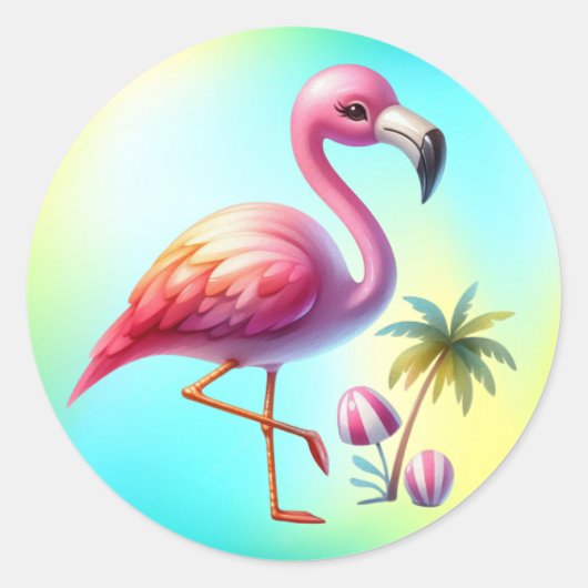 Sticker Rond Clipart de dessin Flamant rose aquarelle (Devant)