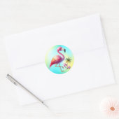 Sticker Rond Clipart de dessin Flamant rose aquarelle (Enveloppe)