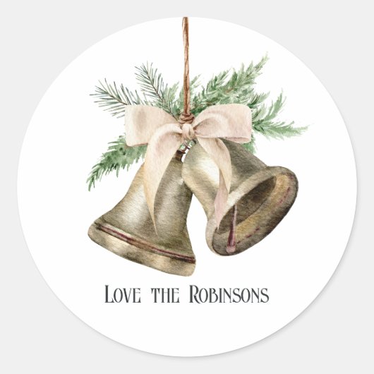 Sticker Rond Cloche de Noël à l'aquarelle neutre pour les fêtes (Devant)