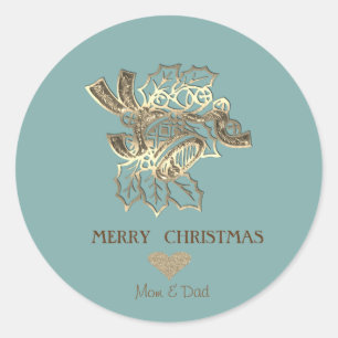 Sticker Rond Cloche de Noël en faux or élégante