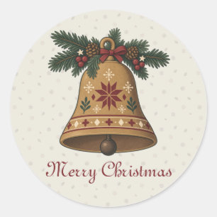 Sticker Rond Cloche de Noël nordique avec étoile d'art folklori