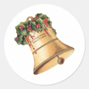Sticker Rond Cloche dorée de Noël vintage, Vœux de la saison