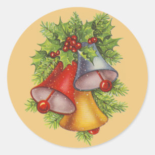 Sticker Rond Cloches de Noël sur or