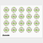 Sticker Rond Cloches rouges avec Feuilles verts (Feuille)