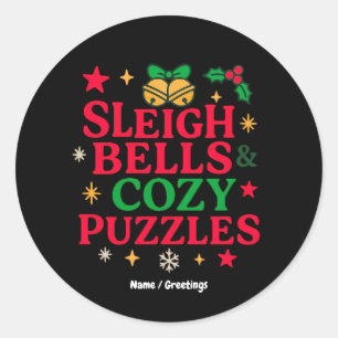Sticker Rond Clochettes et Puzzles Cosy Cadeau de Fêtes de Fin