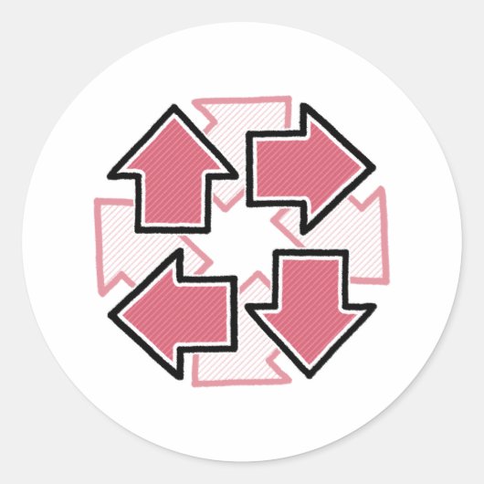 Sticker Rond Clockwise Arrows Minimal Geometric Red (Devant)