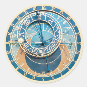 Sticker Rond Closeup on Prague Astronomical Clock, Czech R.