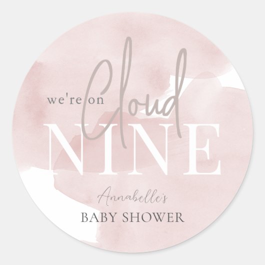 Sticker Rond Cloud 9 Ciel rose Aquarelle Baby shower fille (Devant)