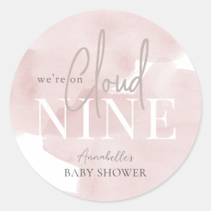 Sticker Rond Cloud 9 Ciel rose Aquarelle Baby shower fille