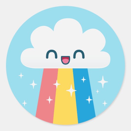 Sticker Rond Cloud arc-en-ciel mignon et excité avec étincelles (Devant)