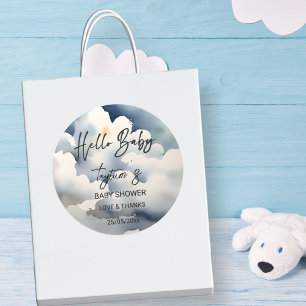 Sticker Rond Cloud bonjour bébé baby shower gris nuages favoris