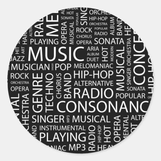 Sticker Rond Cloud de mot motif MUSIQUE (Devant)