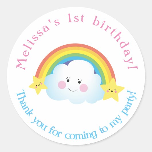 Sticker Rond Cloud et Rainbow Children Anniversaire merci (Devant)