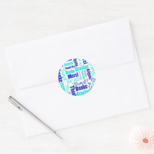 Sticker Rond Cloud Merci bleu et turquoise